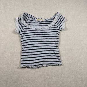 women's stripe cropped small mini top lace gray tee white black striped S